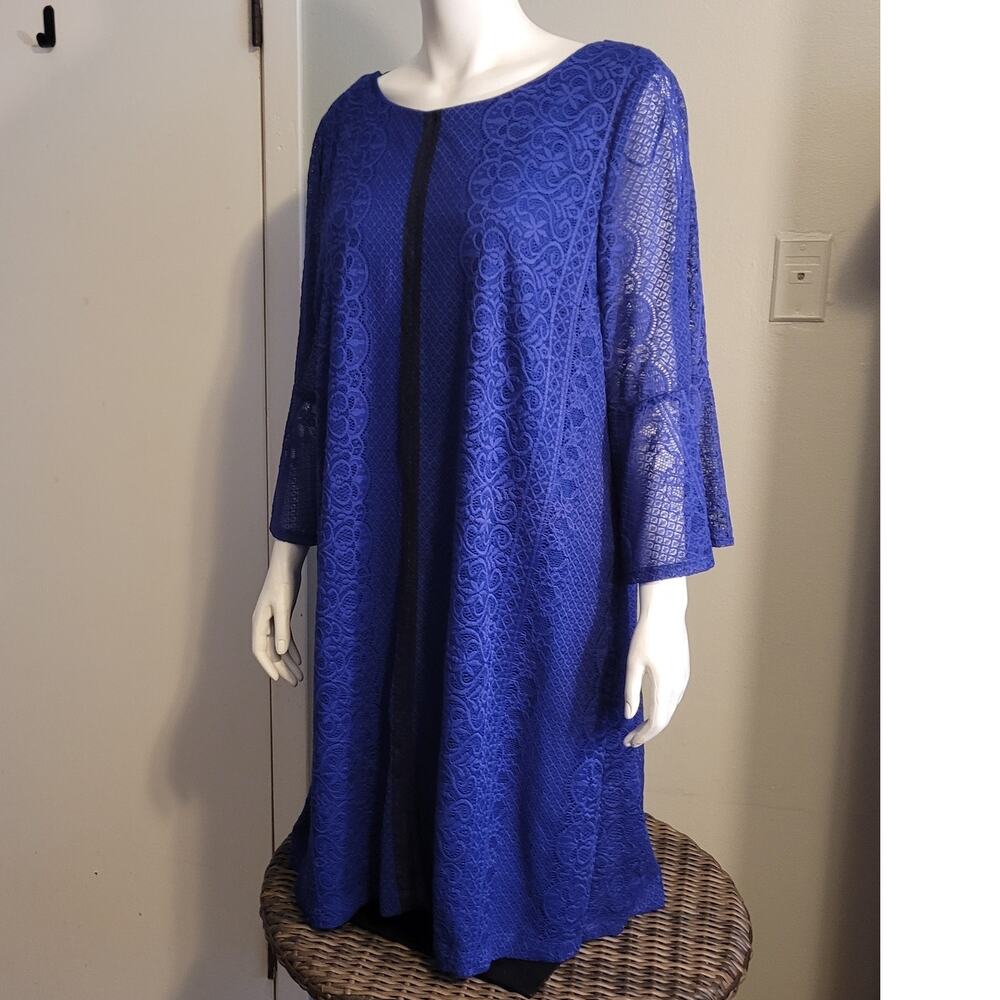 Gabby Skye Cobalt Blue Eyelet Lace Midi Dress 20W Modest Bell Sleeve Quietlux